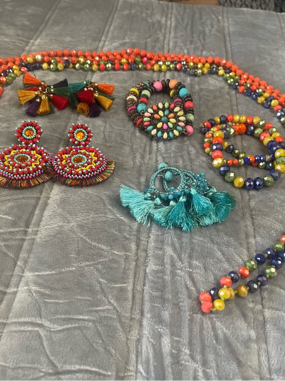 Boho Multicolor Beaded Tassel Jewelry Set - Women
